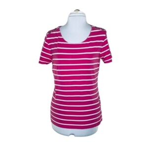 Nautica Stripe Scoop Neck Metal Eyelet Embellished Short Sleeve Top Size L